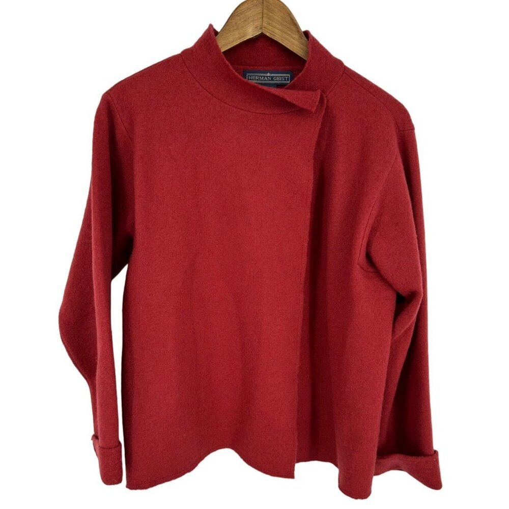 HERMAN GEIST 100% Wool Single Snap Red Cape Size S